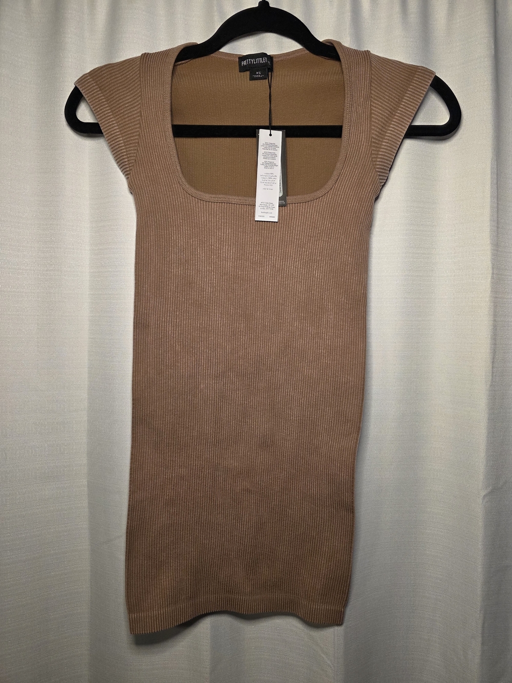 PrettyLittleThing Tan Ribbed Square Neck Mini Dress